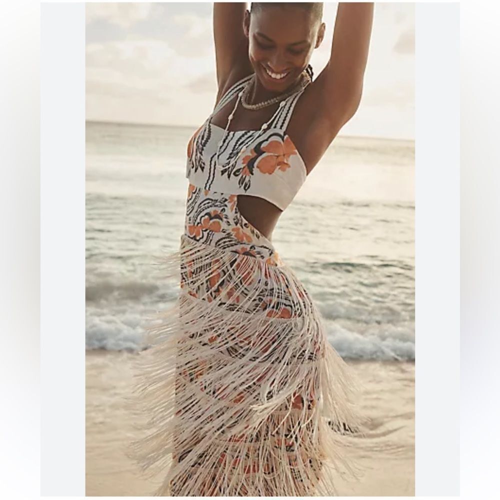 Anthropologie Linen Fringe Column  
Midi Dress